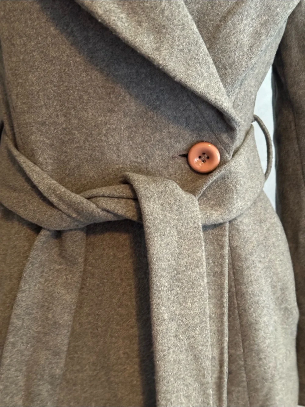 Gray Shawl Collar Belted Long 70% Wool Coat - Picture 2 of 6